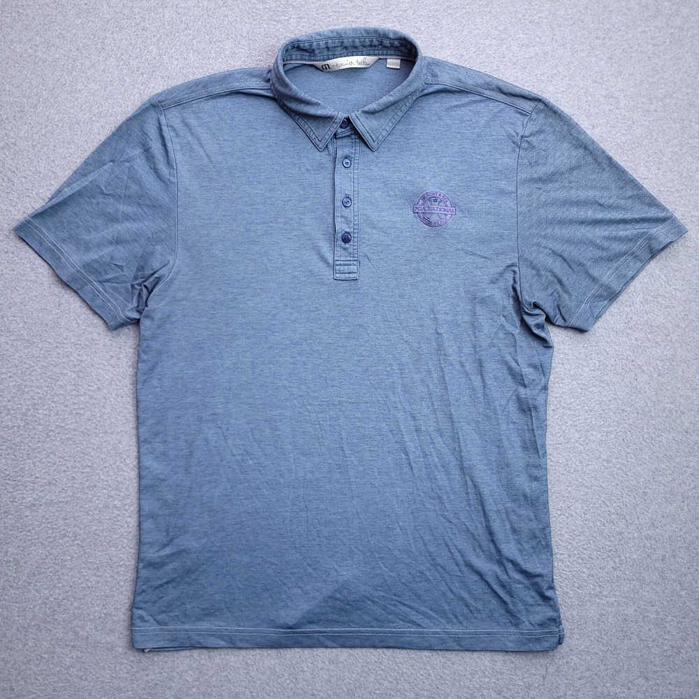 Travis Mathew Polo Shirt Mens Large PGA National Palm Beach Blue Golf Pima